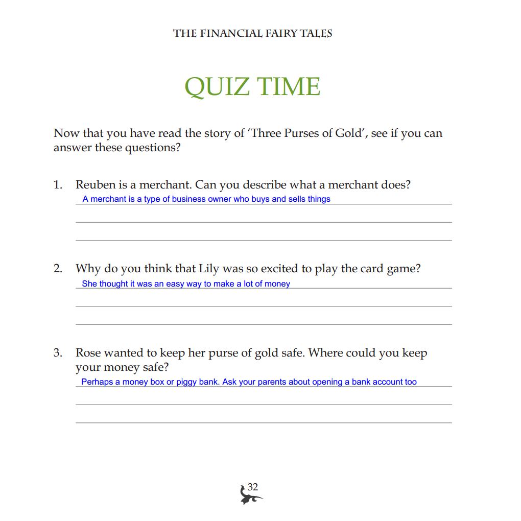 Three pages of gold quiz page 1